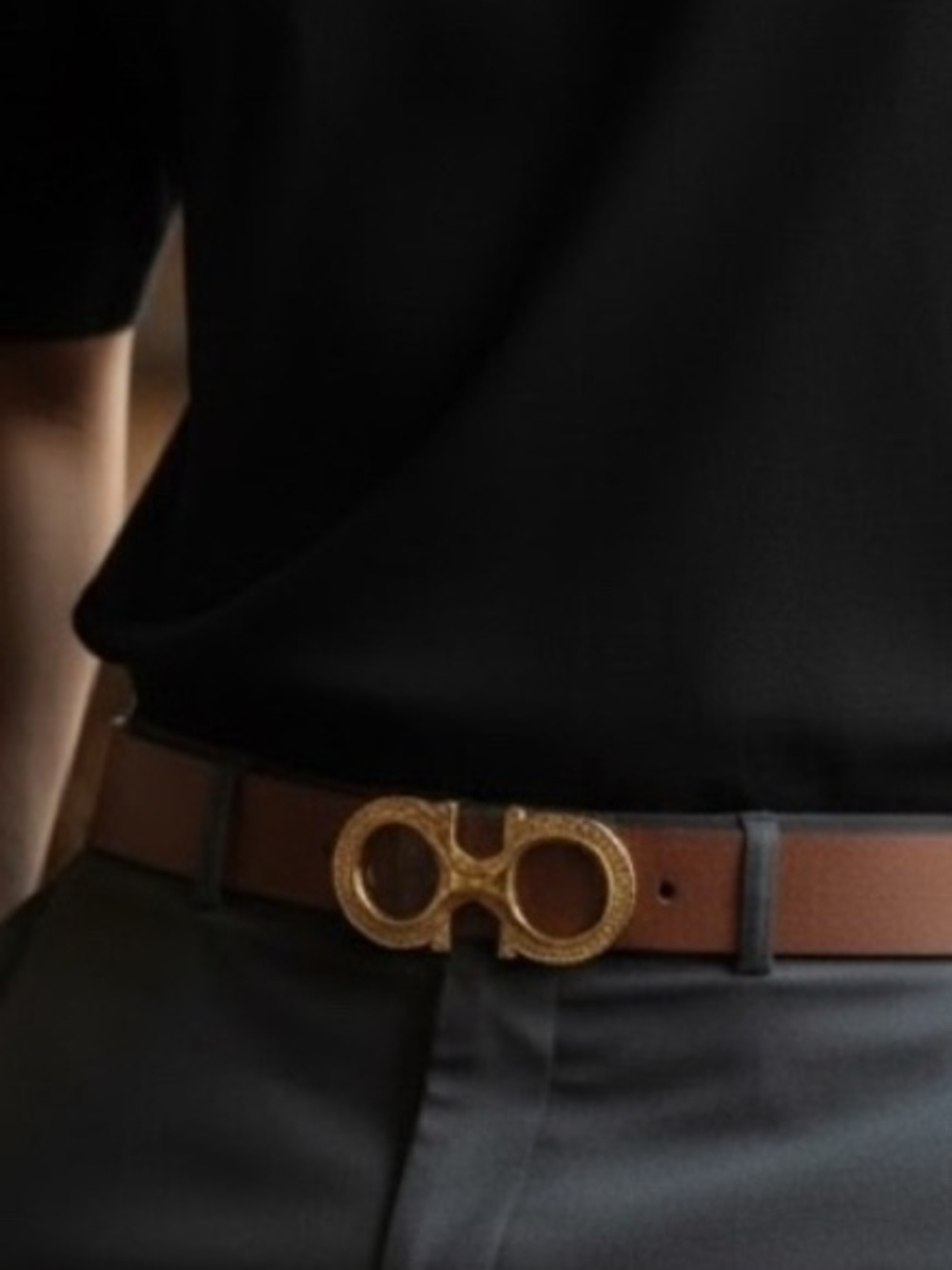 Rare Salvatore Ferragamo
Brown Leather Belt with Gold Gancini Buckle